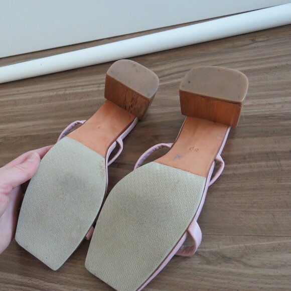 JAMES SMITH Sirenuse Strappy Leather Sandals Wood Block Heel Pastel Pink - Picture 15 of 16